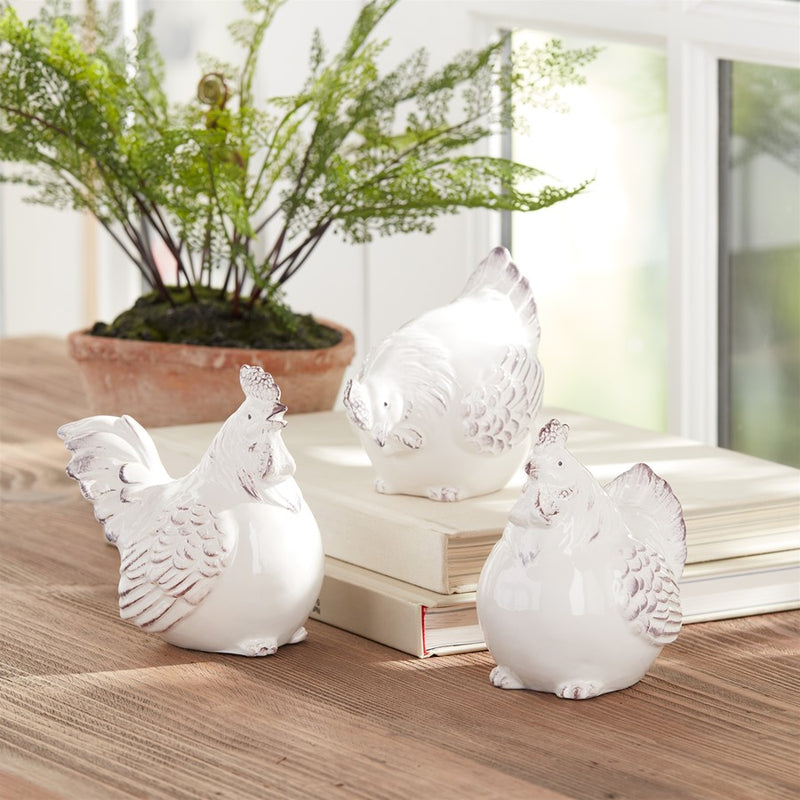 Melrose International Ceramic Chicken Decor, Set of 6, White/Beige
