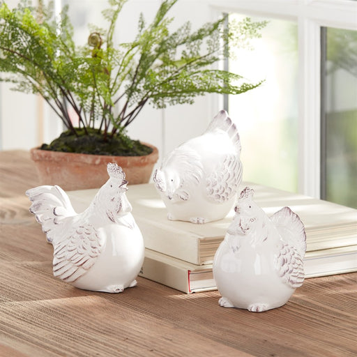 Melrose International Ceramic Chicken Decor, Set of 6, White/Beige