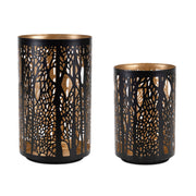 Melrose Forest Trees Punched Metal Candle Holder, Set of 2, Black/Gold - 92437DS