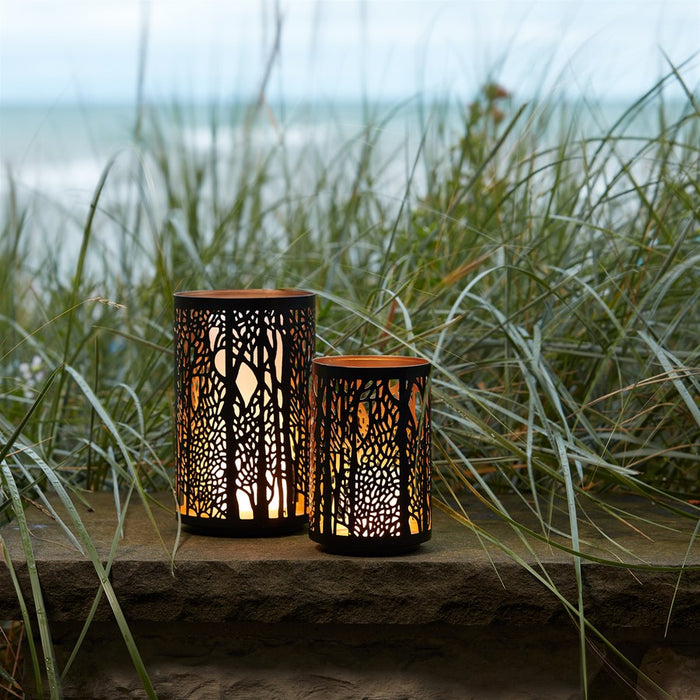 Melrose Forest Trees Punched Metal Candle Holder, Set of 2, Black/Gold