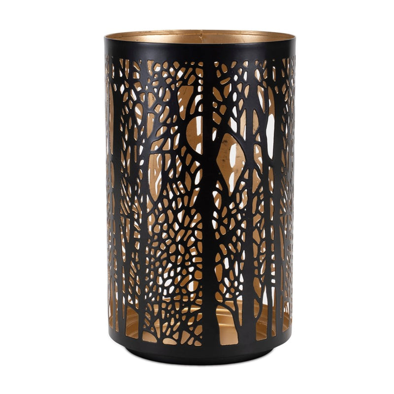Melrose Forest Trees Punched Metal Candle Holder, Set of 2, Black/Gold