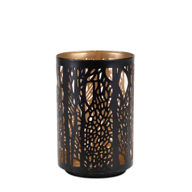 Melrose Forest Trees Punched Metal Candle Holder, Set of 2, Black/Gold