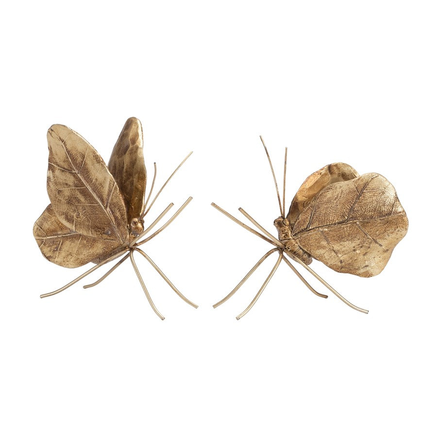 Melrose Leaf Butterfly Shelf Sitter (Set of 2), Gold - 92440DS