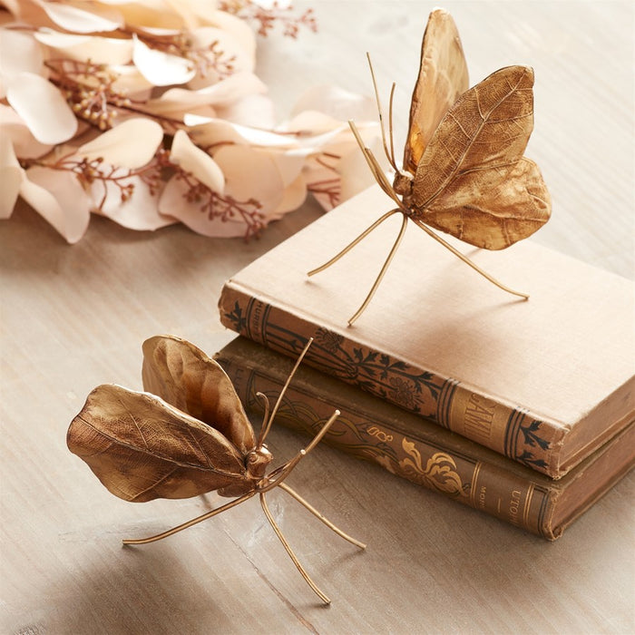 Melrose Leaf Butterfly Shelf Sitter (Set of 2), Gold