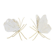 Melrose Leaf Butterfly Shelf Sitter (Set of 2), White/Gold - 92441DS
