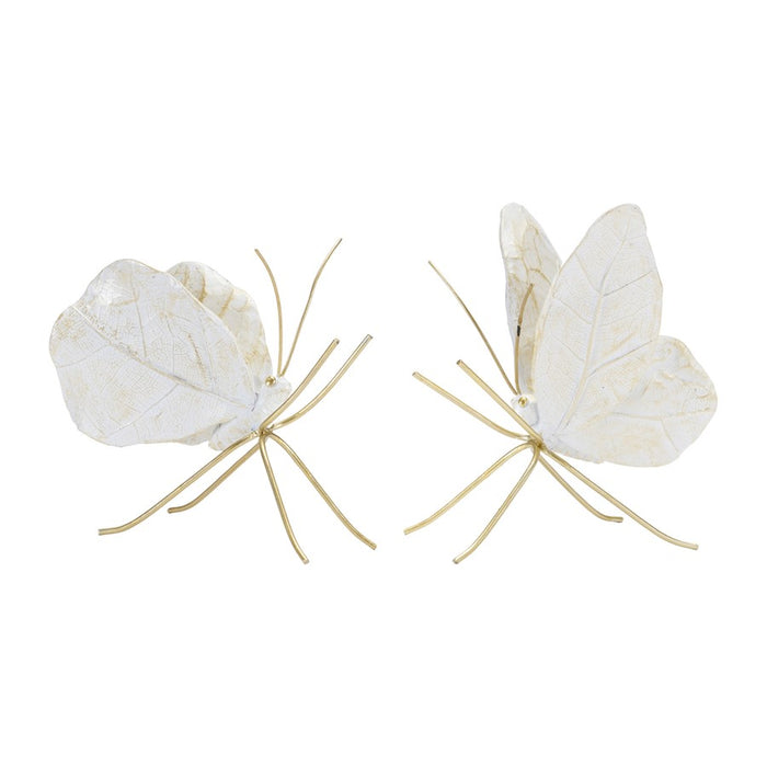Melrose Leaf Butterfly Shelf Sitter (Set of 2), White/Gold - 92441DS