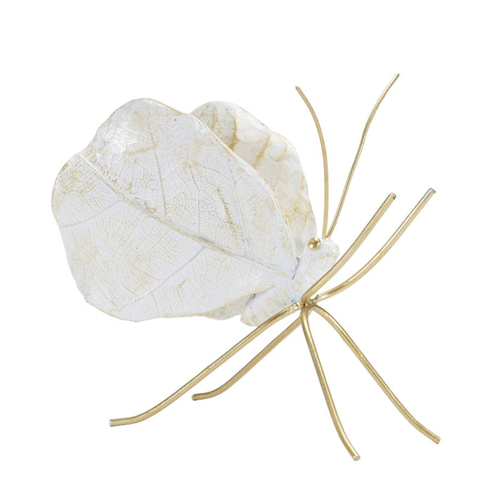 Melrose Leaf Butterfly Shelf Sitter (Set of 2), White/Gold