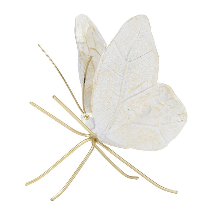 Melrose International Leaf Butterfly Shelf Sitter, Set of 2, White/Gol