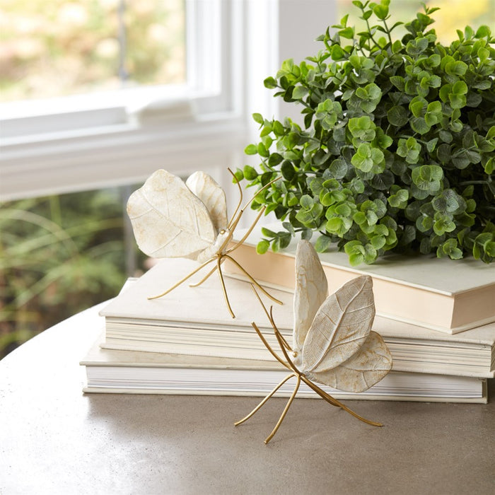 Melrose International Leaf Butterfly Shelf Sitter, Set of 2, White/Gol
