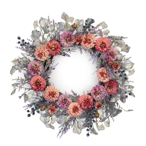 Melrose Mixed Zinnia Floral Wreath 24"D, Purple/Pink/Green - 92500DS