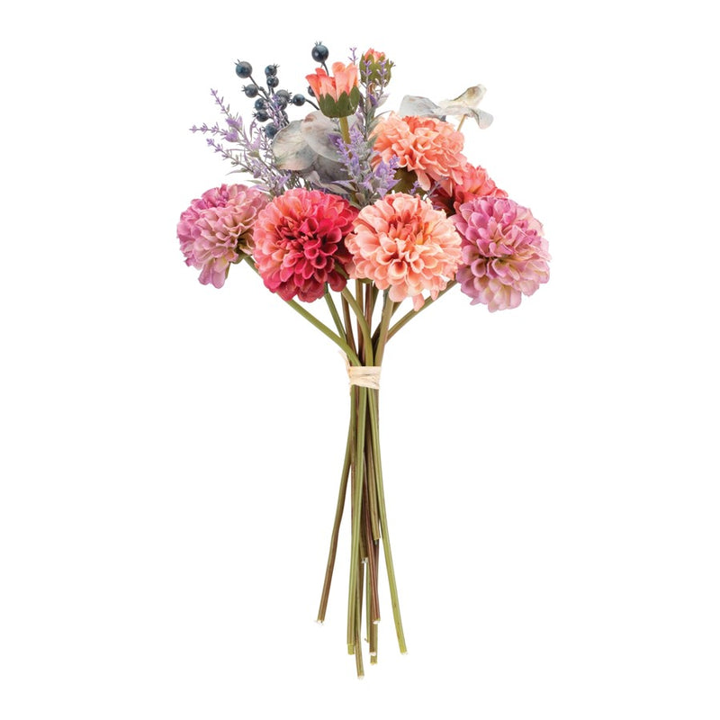 Melrose Mixed Zinnia Floral Bouquet (Set of 2), Purple/Pink/Green