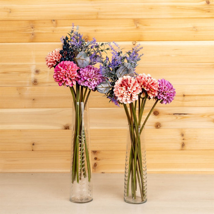 Melrose Mixed Zinnia Floral Bouquet (Set of 2), Purple/Pink/Green