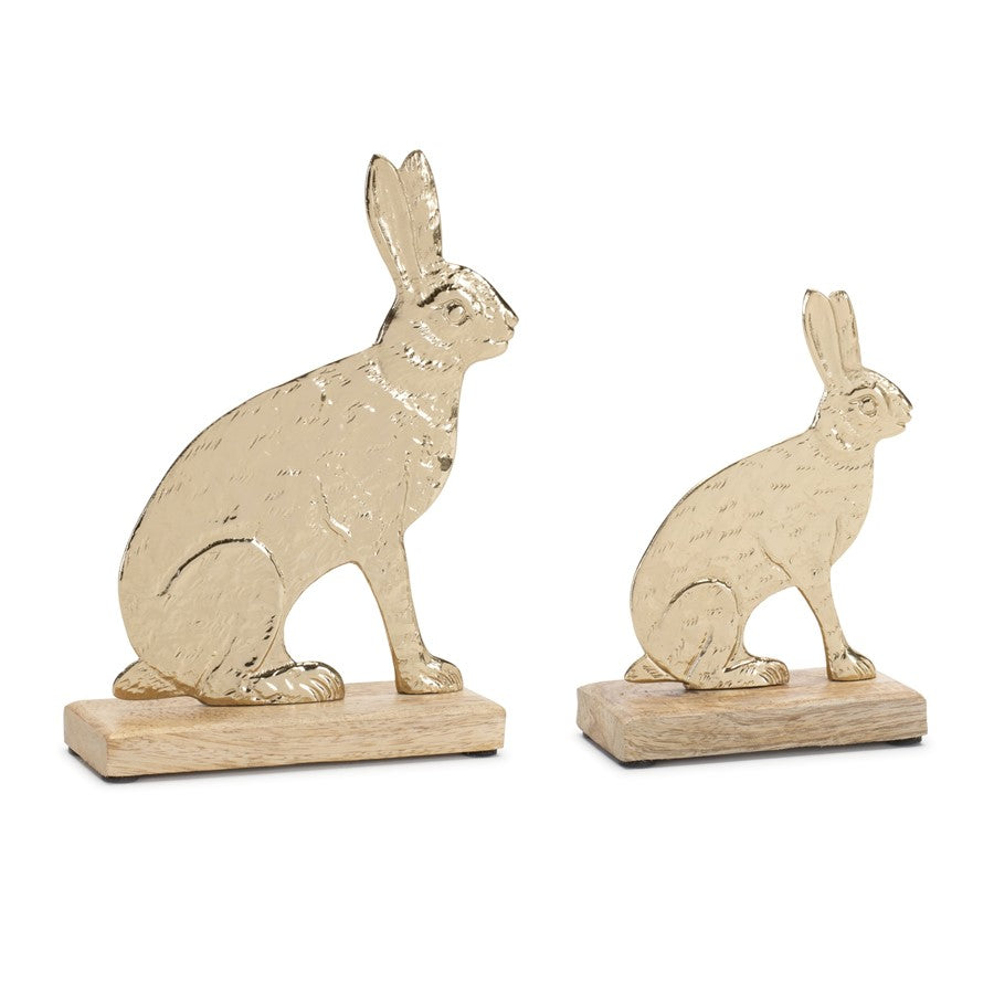 Melrose Modern Metal Bunny/Wood Base, Set of 2, Gold/Brown - 92503DS