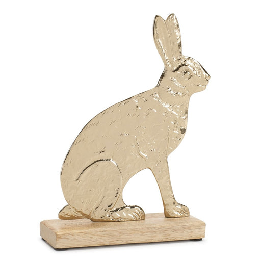 Melrose Modern Metal Bunny/Wood Base, Set of 2, Gold/Brown