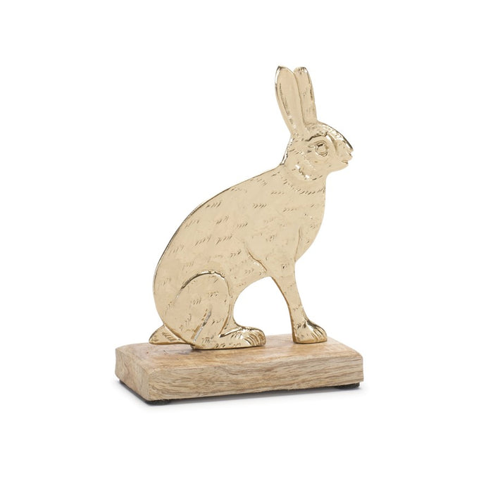 Melrose Modern Metal Bunny/Wood Base, Set of 2, Gold/Brown