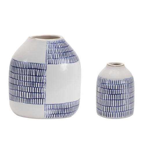 Melrose International Etched Ceramic Bud Vase, Set of 2, White/Blue - 92536DS