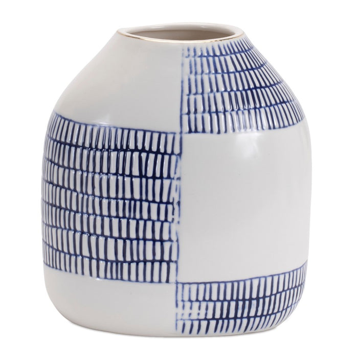 Melrose International Etched Ceramic Bud Vase, Set of 2, White/Blue