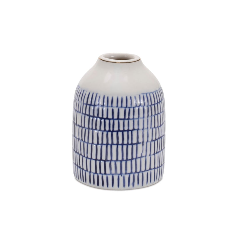 Melrose International Etched Ceramic Bud Vase, Set of 2, White/Blue