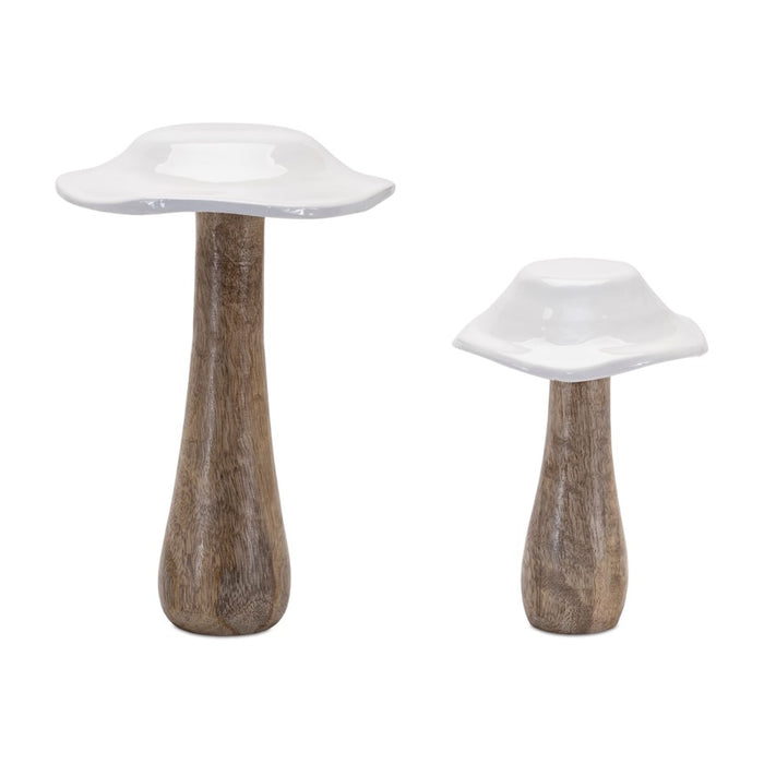 Melrose International Wood Mushroom Decor, Set of 4, White/Brown - 92538DS