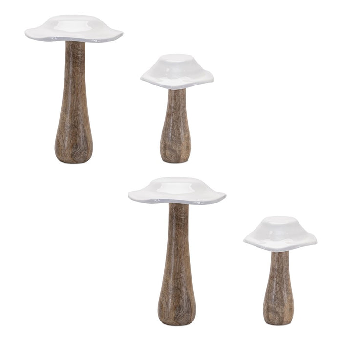 Melrose International Wood Mushroom Decor, Set of 4, White/Brown