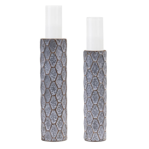 Melrose Honeycomb Metal Candle Holder, Set of 2, Grey/White - 92547DS