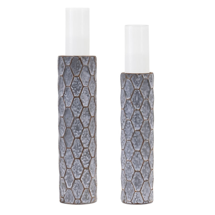 Melrose Honeycomb Metal Candle Holder, Set of 2, Grey/White - 92547DS