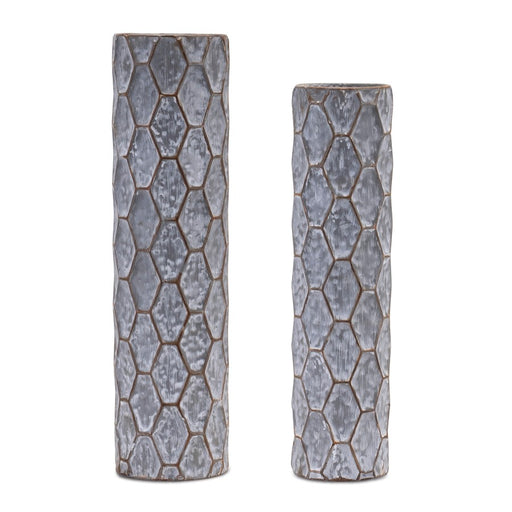 Melrose Honeycomb Metal Candle Holder, Set of 2, Grey/White