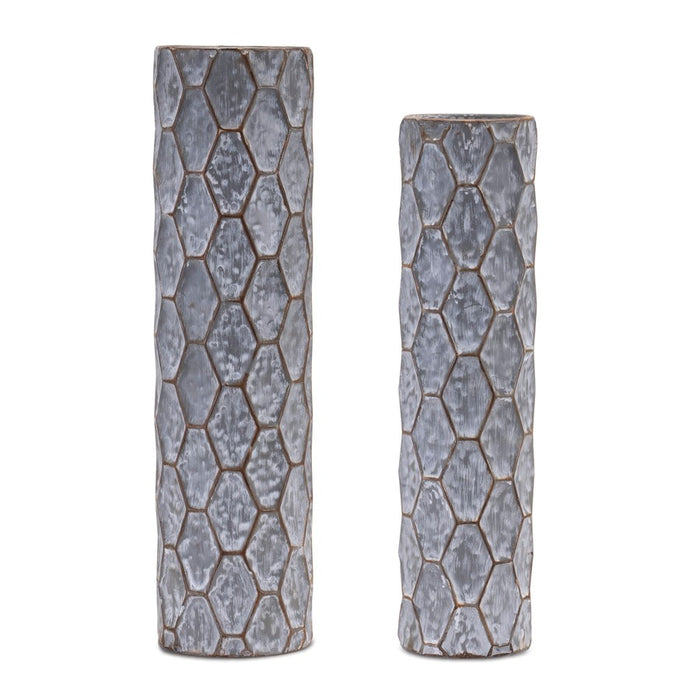 Melrose Honeycomb Metal Candle Holder, Set of 2, Grey/White