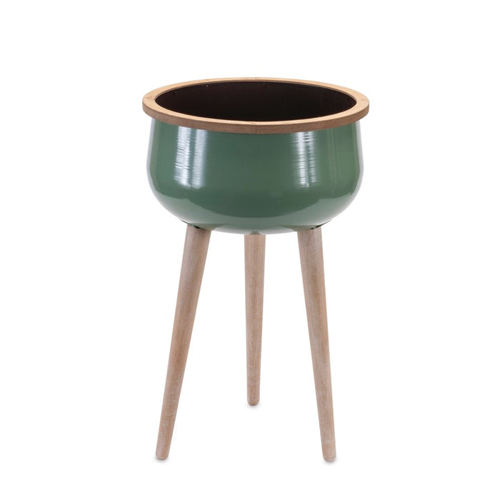 Melrose International Metal Planter/Wood Legs 24"H, Green - 92552DS