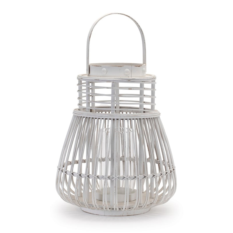 Melrose International Woven Rattan Lantern 14.5"H, White - 92558DS