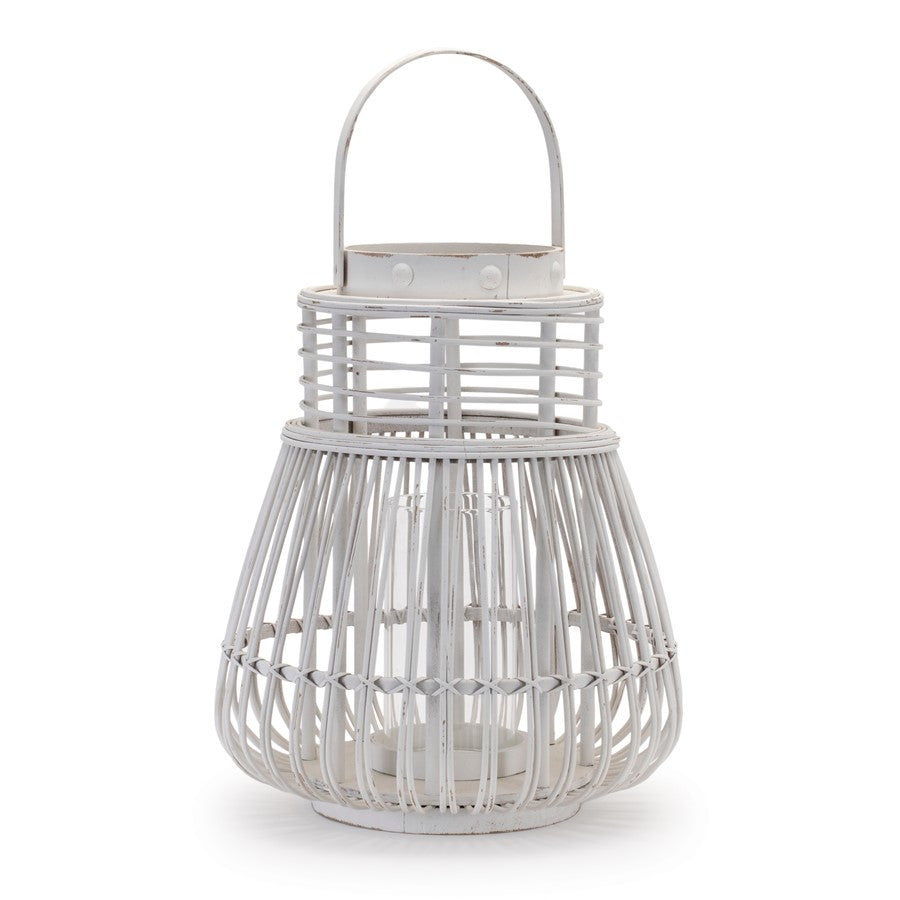 Melrose International Woven Rattan Lantern 14.5"H, White - 92558DS