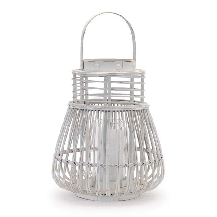 Melrose International Woven Rattan Lantern 14.5"H, White