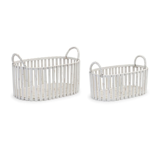 Melrose Oval Woven Rattan Tabletop Basket, Set of 2, White - 92559DS