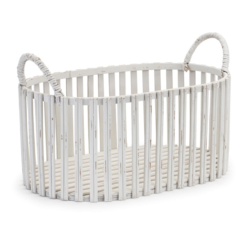 Melrose Oval Woven Rattan Tabletop Basket, Set of 2, White