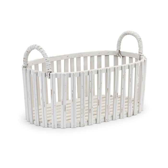Melrose Oval Woven Rattan Tabletop Basket, Set of 2, White