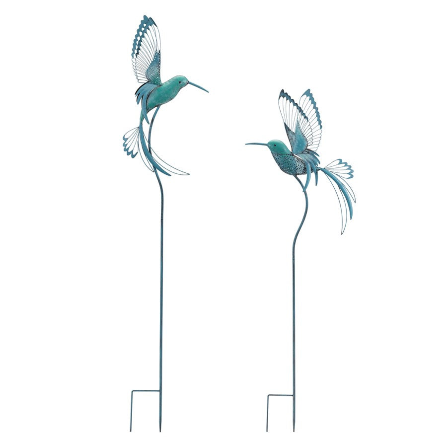 Melrose Iron Metal Hummingbird Garden Stake, Set of 2, Blue/Green - 92563DS