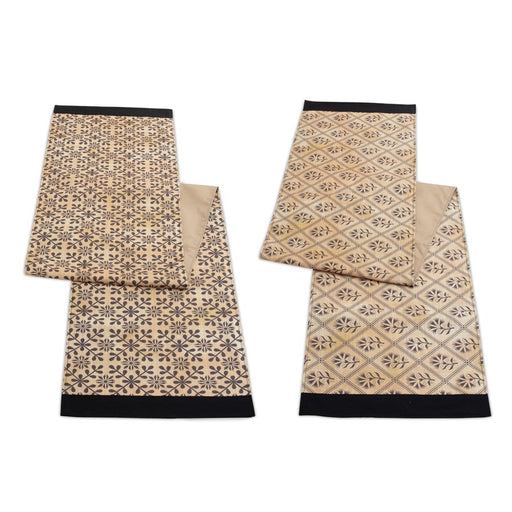 Melrose Geometric Floral Patterned Table Runner 72"L, Gold/Black - 92577DS