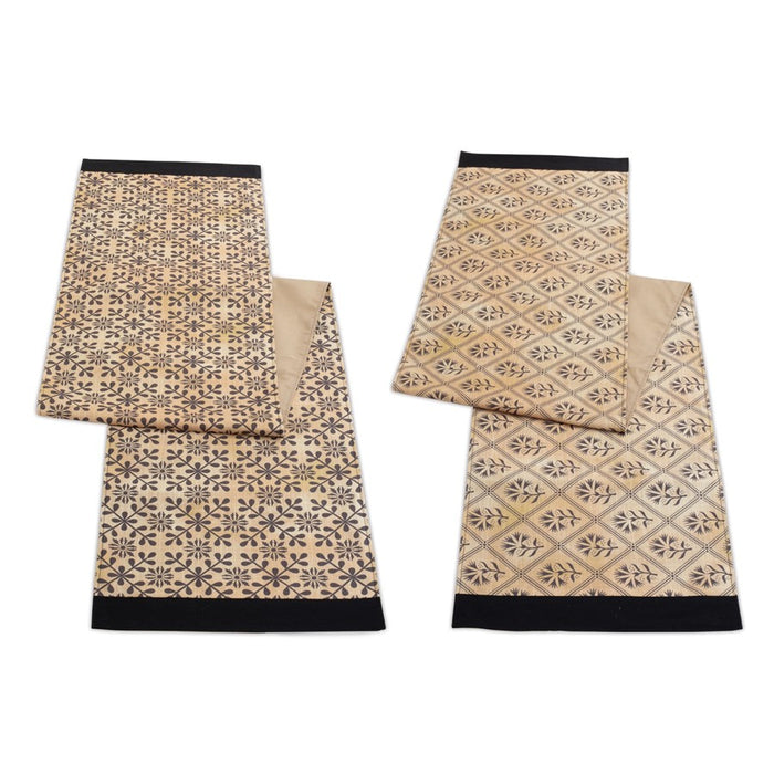 Melrose Geometric Floral Patterned Table Runner 72"L, Gold/Black - 92577DS