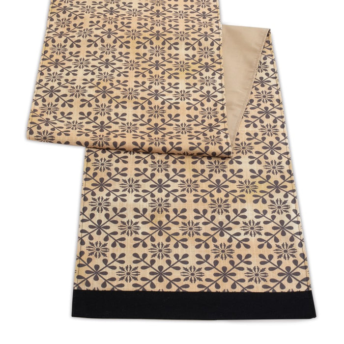 Melrose Geometric Floral Patterned Table Runner 72"L, Gold/Black