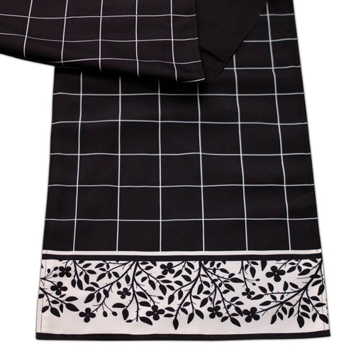 Melrose International Plaid Table Runner/Floral Accent 72"L, Black