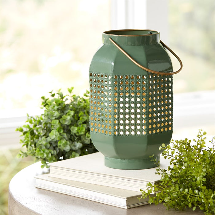 Melrose Hexagon Metal Lantern/Gold Accent, Set of 2, Green