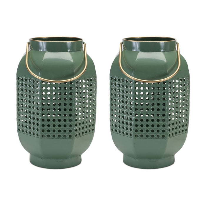 Melrose Hexagon Metal Lantern/Gold Accent, Set of 2, Green