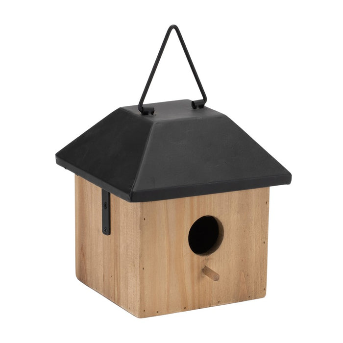 Melrose International Wooden Birdhouse/Metal Roof 7.7"H, Brown/Black - 92598DS