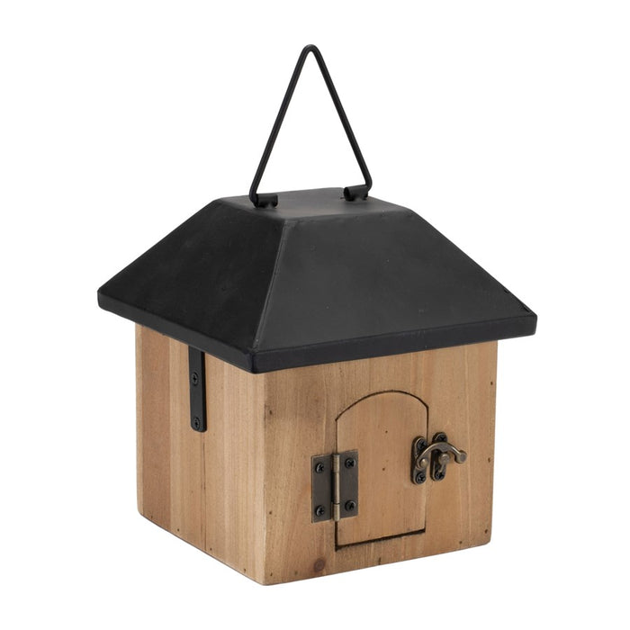 Melrose International Wooden Birdhouse/Metal Roof 7.7"H, Brown/Black