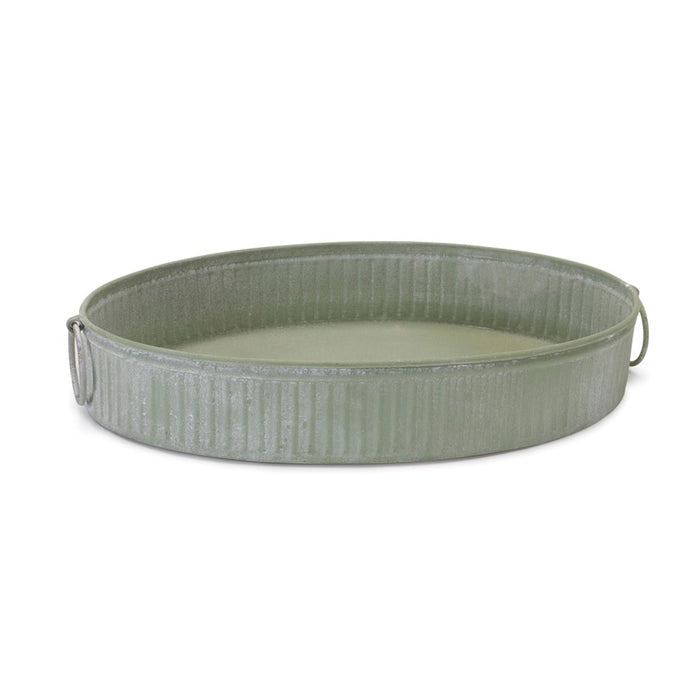 Melrose International Round Iron Metal Tray, Set of 3, Green/White