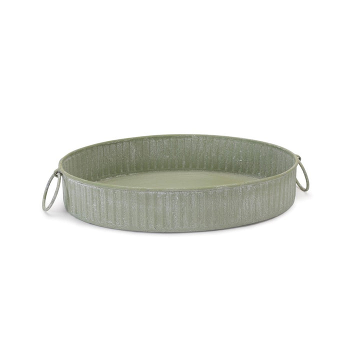 Melrose International Round Iron Metal Tray, Set of 3, Green/White