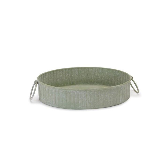 Melrose International Round Iron Metal Tray, Set of 3, Green/White
