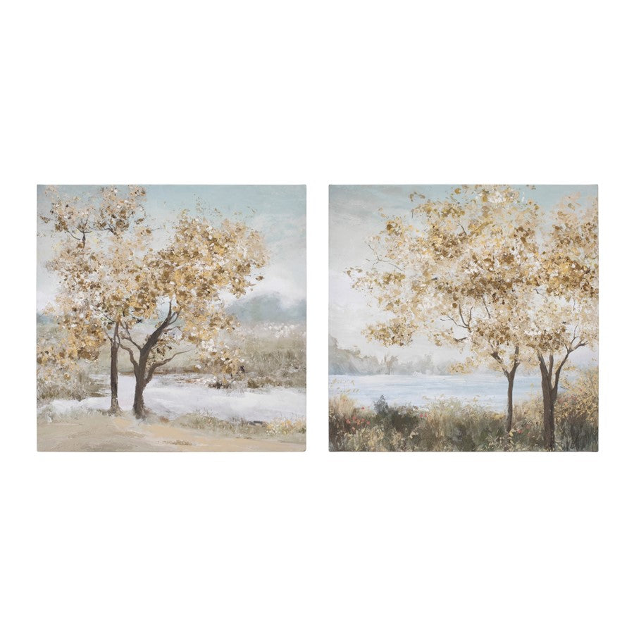 Melrose International Framed Tree Canvas Art, Set of 2, Blue/Beige - 92636DS