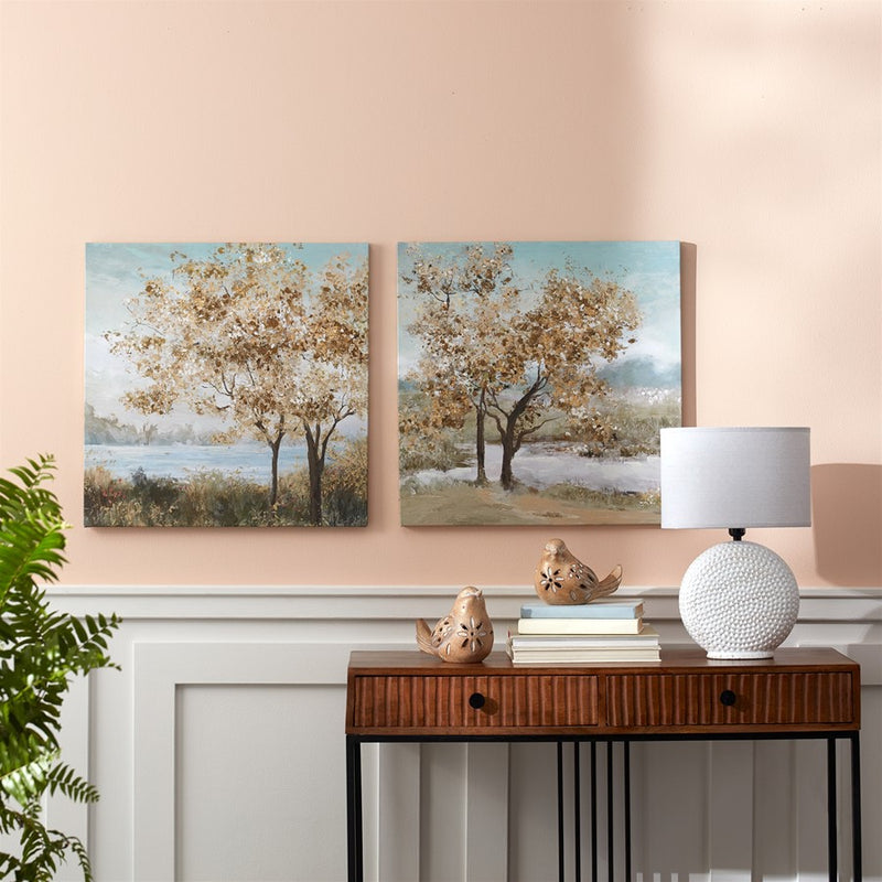 Melrose International Framed Tree Canvas Art, Set of 2, Blue/Beige