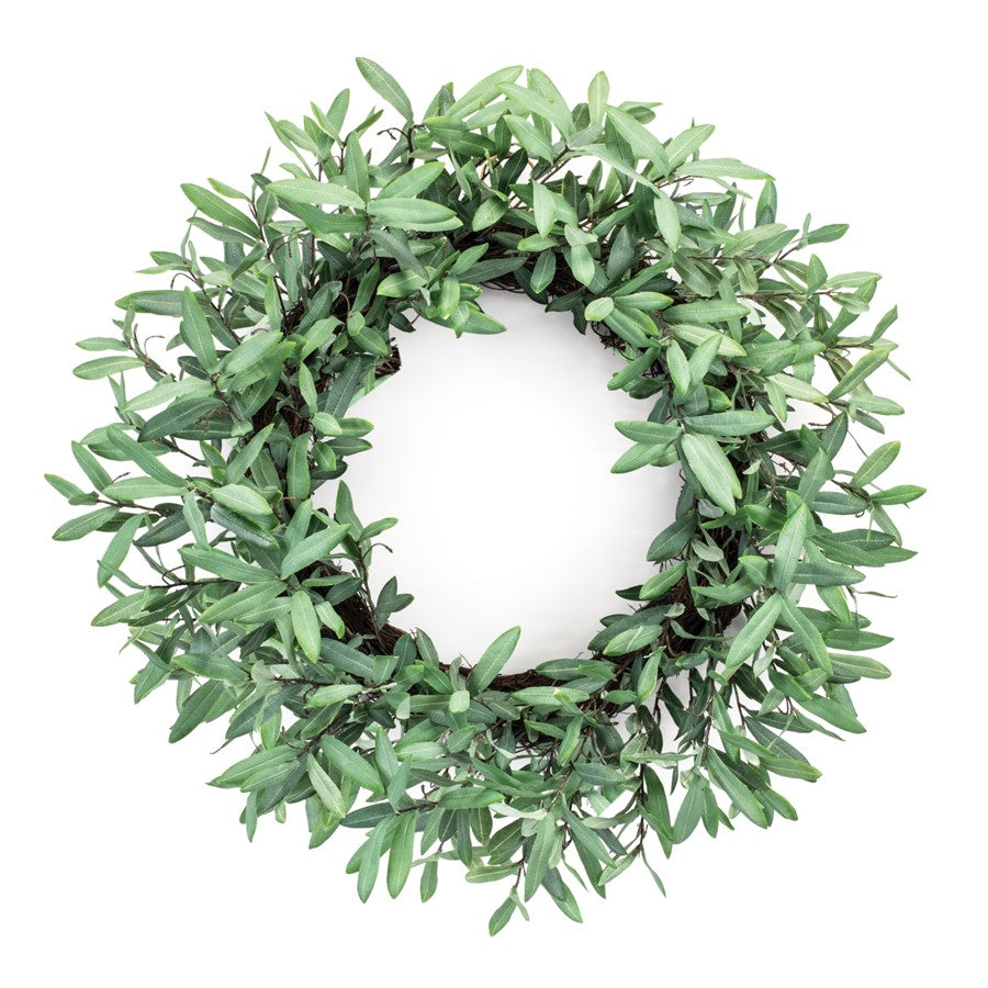 Melrose Olive Leaf Foliage Wreath 29"D, Green/Brown - 92656DS